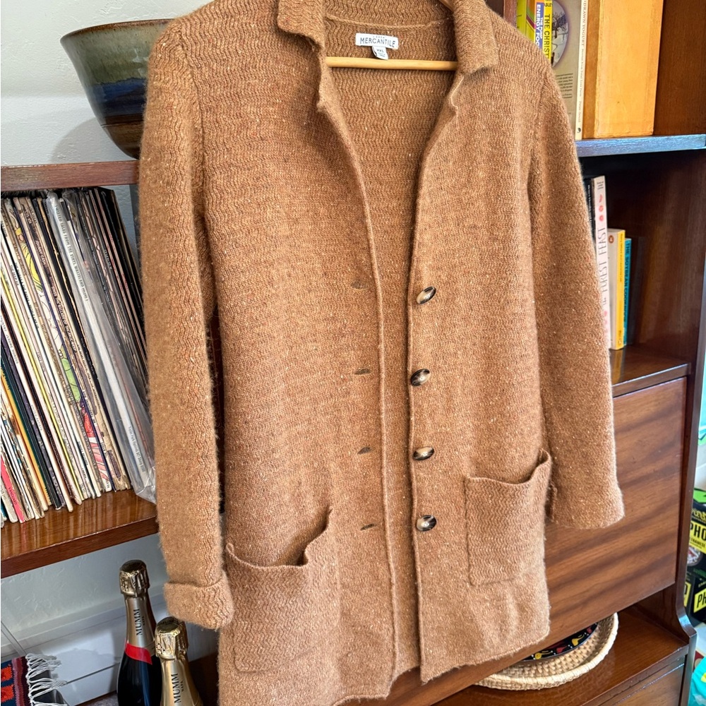 J.Crew Mercantile long oversized wool blend cardigan in Tan - Picture 2 of 7